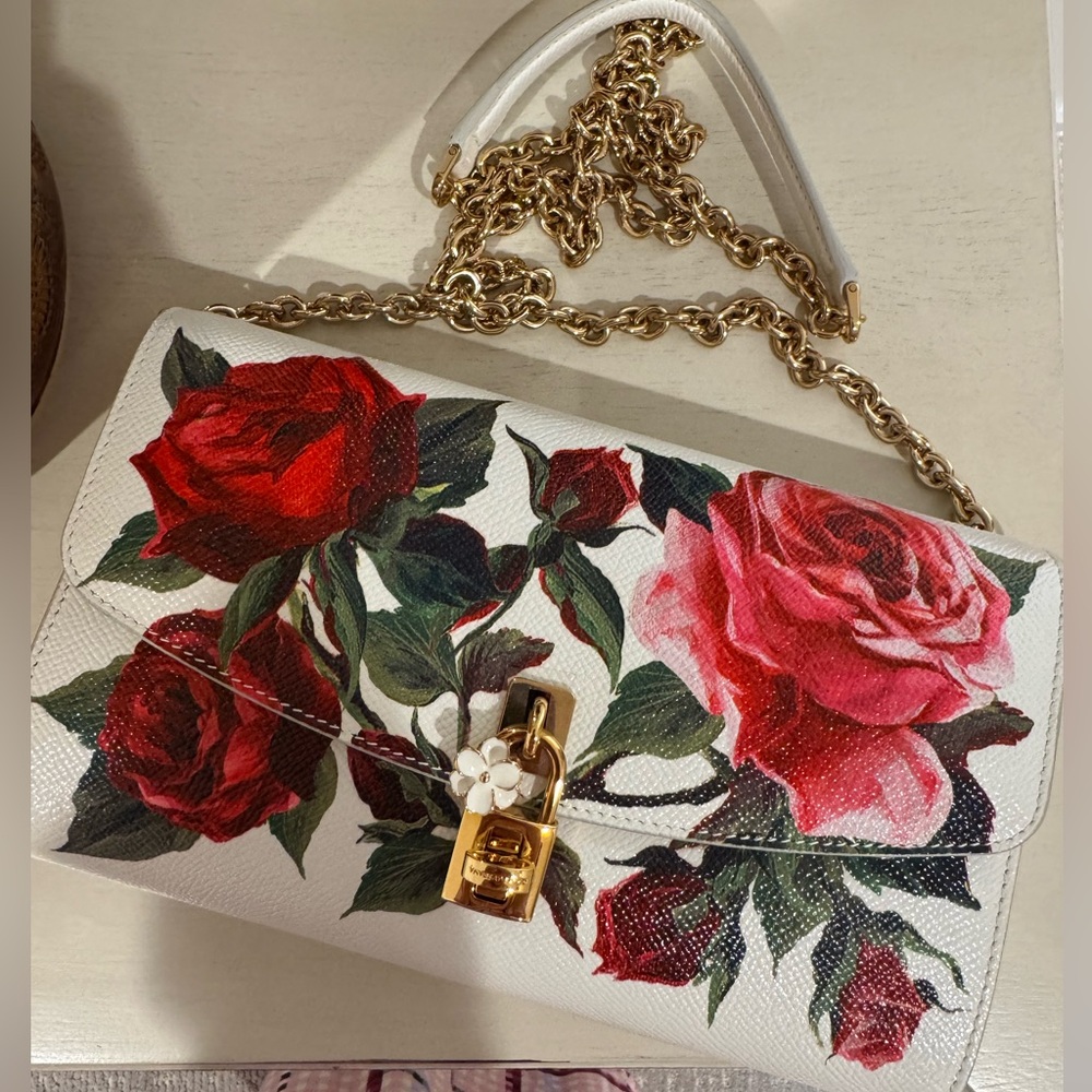 Dolce & Gabbana Floral handbag on white with gold strap